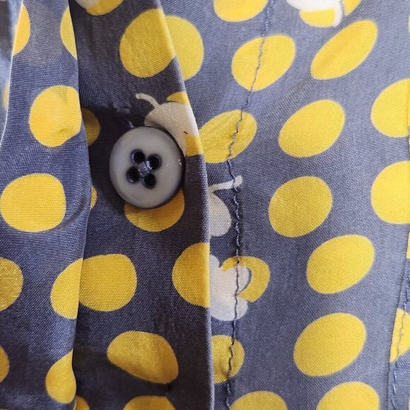 CAbi Women's Size S 100% Silk Yellow Polka Dot Short Sleeve Boxy Button Up Top - Picture 16 of 16